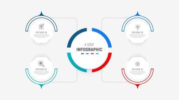 cuatro paso infografía elemento diseño modelo para presentación. proceso diagrama y presentaciones paso, flujo de trabajo disposición, bandera, fluir cuadro, informacion gráfico ilustración. vector