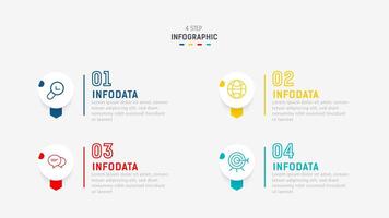 cuatro paso infografía elemento diseño modelo para presentación. proceso diagrama y presentaciones paso, flujo de trabajo disposición, bandera, fluir cuadro, informacion gráfico ilustración. vector