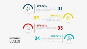 cuatro paso infografía elemento diseño modelo para presentación. proceso diagrama y presentaciones paso, flujo de trabajo disposición, bandera, fluir cuadro, informacion gráfico ilustración. vector