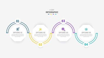 cuatro paso infografía elemento diseño modelo para presentación. proceso diagrama y presentaciones paso, flujo de trabajo disposición, bandera, fluir cuadro, informacion gráfico ilustración. vector