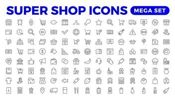 E-Commerce set of web icons in line style. Online shopping icons for web and mobile app. Business, mobile shop, digital marketing, bank card, gifts, sale, delivery. vector