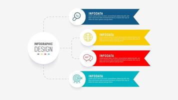 cuatro paso infografía elemento diseño modelo para presentación. proceso diagrama y presentaciones paso, flujo de trabajo disposición, bandera, fluir cuadro, informacion gráfico ilustración. vector