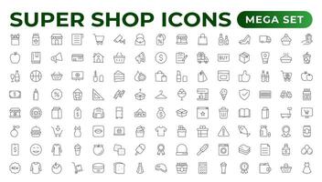 E-Commerce set of web icons in line style. Online shopping icons for web and mobile app. Business, mobile shop, digital marketing, bank card, gifts, sale, delivery. vector