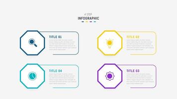 cuatro paso infografía elemento diseño modelo para presentación. proceso diagrama y presentaciones paso, flujo de trabajo disposición, bandera, fluir cuadro, informacion gráfico ilustración. vector