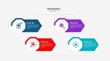 cuatro paso infografía elemento diseño modelo para presentación. proceso diagrama y presentaciones paso, flujo de trabajo disposición, bandera, fluir cuadro, informacion gráfico ilustración. vector