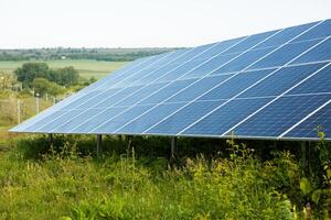 Surface of solar panels on photovoltaic power station. Renewable Energy. Green technology. Alternative electricity source. photo