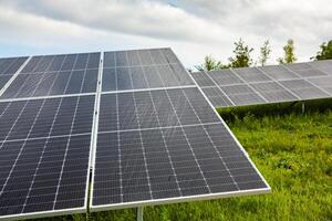 Surface of solar panels on photovoltaic power station. Renewable Energy. Green technology. Alternative electricity source. photo