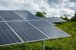 Surface of solar panels on photovoltaic power station. Renewable Energy. Green technology. Alternative electricity source. photo