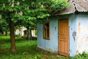 abandonado rural casa en el república de moldavia, pueblo vida en oriental Europa foto