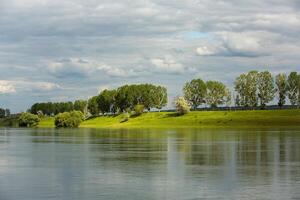 Beautiful summer landscape with green trees, green meadows on the bank of the river in Republic of Moldova. photo