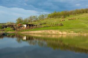 Landscape with beautiful nature in the village in the Republic of Moldova. Country life in Eastern Europe. photo