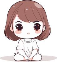 Cute little girl sitting on the floor. cartoon illustration. vector