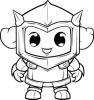 Black and White Cartoon Illustration of Cute Knight Character for Coloring Book vector