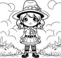 Coloring Page Outline Of a Cute Leprechaun Girl vector