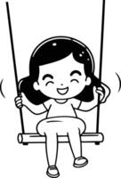 cute little girl swinging on a swing in cartoon style vector