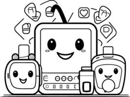 illustration of a set of travel suitcases with a smile. vector