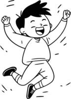 Happy little boy jumping in the air in cartoon style. vector