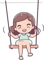 cute little girl swinging on a swing in cartoon style vector