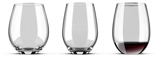 elegante y pulcro, esta conjunto de claro vaso vino lentes trae un toque de moderno elegancia a cena fiestas y vino degustaciones con su refinado, minimalista Mira foto