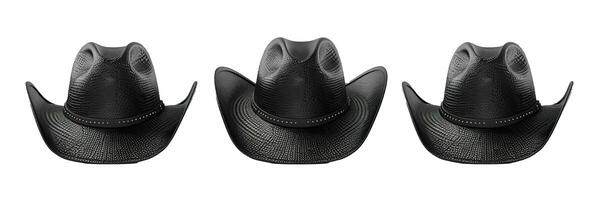 auténtico occidental Paja vaquero sombreros con decorativo bandas, ideal para rústico estilo conjuntos, presentado en múltiple anglos para Moda y temática campestre diseños foto