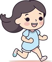 Running girl cartoon illustration. Cute little girl jogging. vector