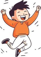 Happy little boy jumping in the air in cartoon style. vector