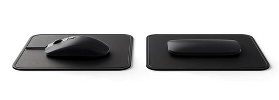 Sleek Black Computer Mouse with Stitched Mockup Pad for Professional Desktop Setup photo