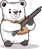 Polar bear with a gun in his hand. vector