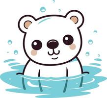 Cute cartoon panda swimming in the water. vector