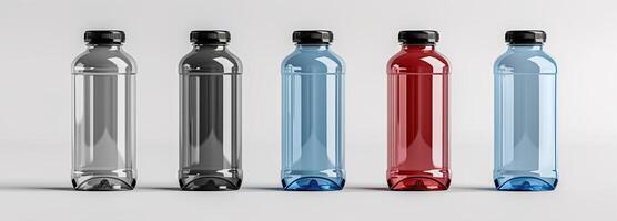 Eco-Friendly Plastic Bottles for Beverage Packaging, Recyclable Material Design Mockup photo