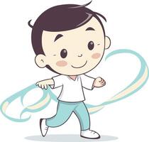 cute boy running with heart on white background. vector