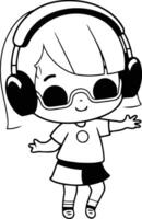 Cute little girl listening to music with headphones. vector