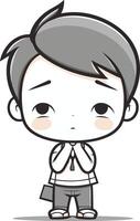 Boy thinking - Cute cartoon character illustration. Editable stroke. vector