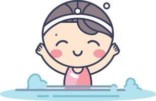 Cute little girl swimming in pool. Cartoon character. vector