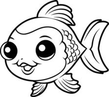 negro y blanco dibujos animados ilustración de linda pescado animal personaje para colorante libro vector