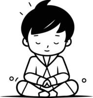 Illustration of a boy meditating in lotus position. . vector