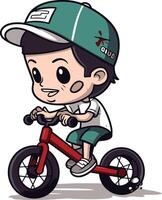 Boy riding a bicycle on a white background. Isolated. vector