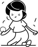 Cute little boy playing table tennis. line art illustration. vector