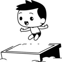 Cute little boy swimming in a pool of a cute little boy swimming in a pool. vector