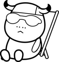 Cute Bull Cartoon Character with Sunglasses. vector