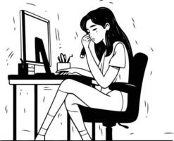 Illustration of a woman sitting in front of a computer. vector