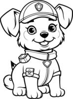 negro y blanco dibujos animados ilustración de linda perrito policía perro colorante libro vector