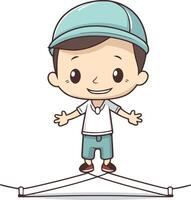 Little boy playing hopscotch on white background. vector