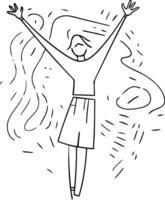 Girl with raised hands in doodle style. vector