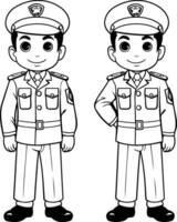 Policeman and policewoman with uniform cartoon illustration graphic design vector