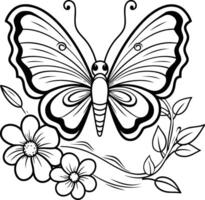 Butterfly and flowers. Coloring book for adults. vector