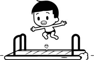 boy jumping out of the water on a jetty vector