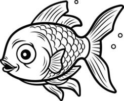 negro y blanco dibujos animados ilustración de linda pescado para colorante libro vector