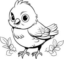 negro y blanco dibujos animados ilustración de linda pequeño pájaro para colorante libro vector