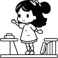 Illustration of a Kid Girl Posing in Front of a Bookcase vector